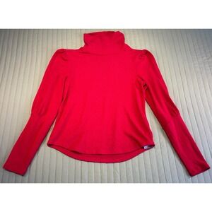 By Anthropologie Red Puff Sleeve Turtleneck Top Womens XS Made in Turkey
